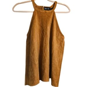 FAB'RIK Faux suede tan halter stretch top. Size Small NWT